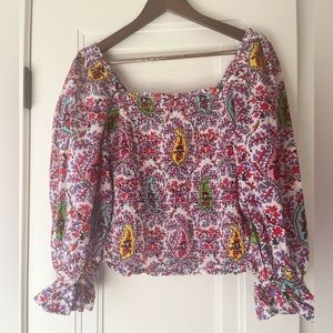 Rhode Paisley 100% Cotton Smocked Blouse Size S